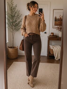 Universal Thread Tan Cable Knit Crewneck Sweater